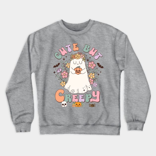 Cute But Creepy Groovy Halloween Ghost Crewneck Sweatshirt by Hypnotic Highs